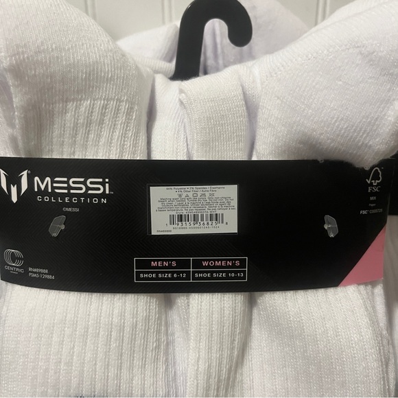 MESSI Collection Mens Cushioned Crew Socks Sz 6-12 Set of 6 White NEW - Picture 4 of 5